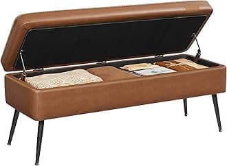 VASAGLE EKHO Collection - Storage Ottoman Bench, Entryway Bedroom Bench, 15 Gallons, Synthetic Leather with Stitching, Mid-Century Modern, Safety Hinges, Loads 660 lb, Caramel Brown ULOM074K01