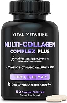Vital VitaminsMulti Collagen Plus - Biotin, Hyaluronic Acid, Vitamin C - Collagen for Women & Men - Hair Growth Support Supplement - Skin, Nails Beauty Complex - 150 Pills