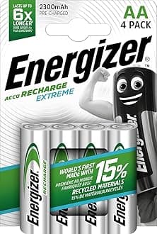 Energizer Accu Recharge Extreme Rechargeable AA Batteries, 4 Pack
