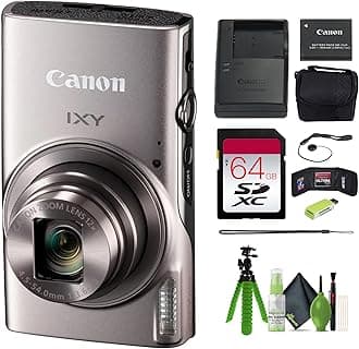 Canon PowerShot IXY 650 (ELPH 360) HS Compact Digital Camera 12x Optical Zoom IXY650 (Silver) Bundle + 64GB Memory Card + Camara Bag + Card Reader + Vlogging Tripod + Cleaning Kit and More