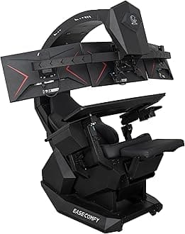 Imperatorworks EASECOMFY T2 Throne Computer Cockpit for 3 Monitors, Zero Gravity Chair Workstation,can Extend for 5 Monitors Support ultrawide 1 * 49" Option with Massage Function