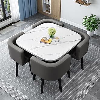 Round/Square Dining table Set with Chairs,Modern Conference Table and 4 Chairs Set,Reception Table and Chair Combination,Wooden Kitchen Table Set for 4 for Dining Room(80cm(31.5in),2)