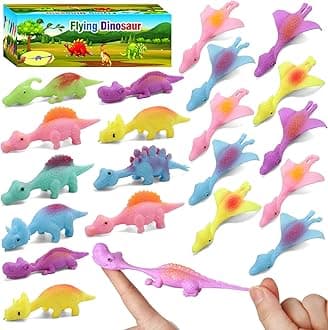 Easter Egg Stuffers-20 Pcs Slingshot Dinosaur Finger Toys, Easter Egg Fillers Classroom Gifts Flying Dinosaur Party Favors for Kids,Sticky Rubber Dino Fidget Toys, Funny Gag Gifts for Boys Girls