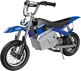 MX350 Dirt Rocket Electric Bike for Kids Ages 8+, 140 lb Max Weight, Blue – 24V Battery, Up to 14 Mph, 30-Min Ride Time on High Speed, Twist-Grip Throttle, Spoked Wheels w/ 12” Pneumatic Tires