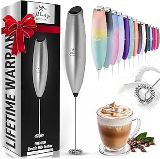 Zulay Powerful Milk Frother for Coffee with Upgraded Titanium Motor - Handheld Frother Electric Whisk, Milk Foamer, Mini Mixer and Coffee Blender Frother for Latte, Matcha, No Stand - Silver/Black