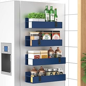 4 Pack Magnetic Spice Storage Rack Organizer for Refrigerator and Oven, Royal Blue Fridge Organizers and Storage