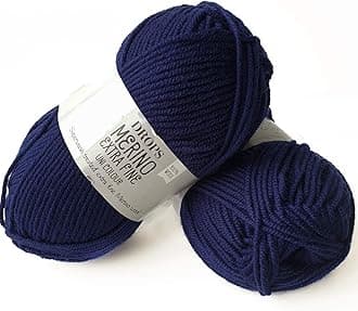 Superwash 100% Merino Wool Yarn for Knitting and Crocheting, 3 or Light, DK, Leight Worsted Weight, Drops Merino Extra Fine, 1.8 oz 115 Yards per Ball (27 Navy Blue)