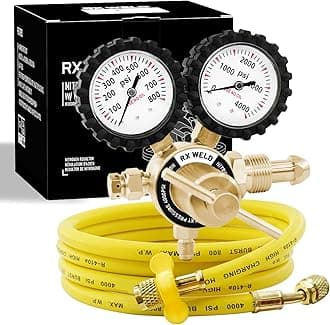 RX WELD Nitrogen Regulator with 0-800 PSI, CGA580 Inlet, Delivery Pressure Equipment Brass Inlet Outlet Connection Gauges with Refrigeration Hose