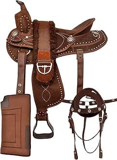 Classic Quality Western Synthetic Comfort Barrel Racing Trail Tack Equestrian Horse Saddle All Accessories Included (17.5. Inches, Brown)