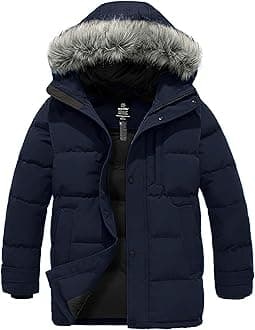 wantdo Men's Winter Jacket Thicken Winter Coat Warm Puffer Jacket with Faux Fur Hood