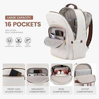 LOVEVOOK Laptop Backpack for Women 15.6 inch,Cute Womens Travel Backpack Purse,Professional Laptop Computer Bag,Waterproof Work Business College Teacher Bag Carry on Backpack with USB Port,White Brown
