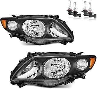 Headlights Assembly with Bulbs for 2009 2010 Toyota Corolla Halogen Headlamp Replacement Passenger and Driver Side