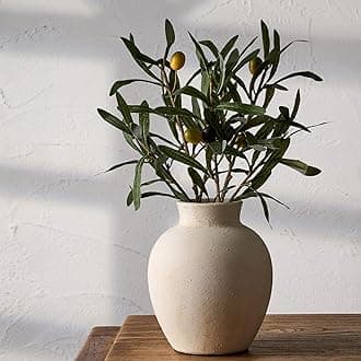 Ceramic Decorative Flower Vase | 6 Inch Pottery Rustic Farmhouse Boho Vase for Home Decor, Table, Living Room, Bathroom, Shelf, Mantel Decoration, Wedding, White