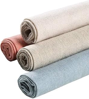 Vidillo Needlework Fabric, 4Pcs 4 Colours Natural Linen Fabric Solid Coloured Embroidery Cross Stitch Aida Cloth For Making Garment Craft, Needle Embroidery, 50Cm Diy Decoration C