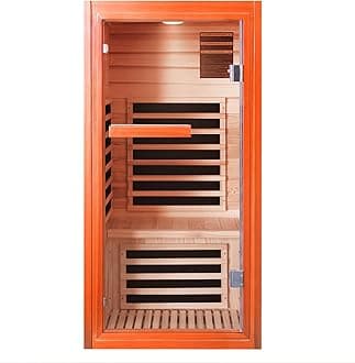 RIGO Home Personal Far-Infrared Sauna Room — 1065W 120V Wooden Dry Sauna Room with Red Light and Bluetooth Music Function, Single-Person Design, Dimensions: 31.5 * 31.5 * 63 inches