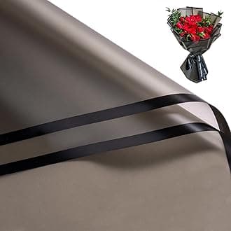 Loveinside 20 Sheets Flower Wrapping Paper - Black Edge Frosted Waterproof Floral Bouquet Wrapping Paper - Florist Supplies Packaging Paper for Birthday, Wedding and DIY Crafts - Black