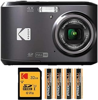 PIXPRO FZ45 Digital Camera (Black) Bundle with 32GB Class 10 UHS-I U1 SDHC Memory Card and AA High-Performance Alkaline Batteries (4-Pack) (3 Items)