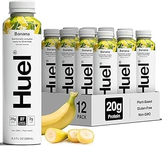 Huel Ready-to-Drink | Banana Meal Replacement Drink | High Protein Drink | Nutritionally Complete, Low Sugar, High Fiber, Plant Based, Vegan, Healthy | 20g Protein Per Bottle, 16.9 Fl Oz (12 Pack)