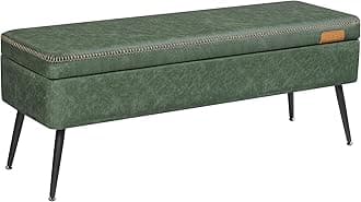 VASAGLE EKHO Collection - Storage Ottoman Bench, Entryway Bedroom Bench, 15 Gallons, Synthetic Leather with Stitching, Mid-Century Modern, Safety Hinges, Loads 660 lb, Forest Green ULOM074C01