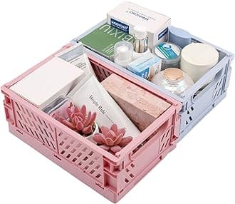 2-Pack Plastic Baskets for Shelf Storage Organizing, Durable and Reliable Folding Storage Crate, Ideal for Home Kitchen Classroom and Office Organization, Bathroom Storage (9.8 x 6.5 x 3.8 inches)