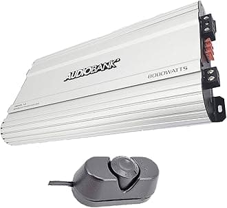 AUDIOBANKMonoblock 8000 WATTS Amp Class D 1ohm Car Audio Stereo Amplifier Remote Turn On/Off Circuit/Heavy-Duty Aluminium Alloy Heatsink Power and Protection Indicator P8001