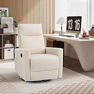 SMUG Rocking Rocker Recliner, Glider Nursery Chair for Living Room with Extra Large Footrest, High Back, Upholstered Deep Seat, Metal, Beige