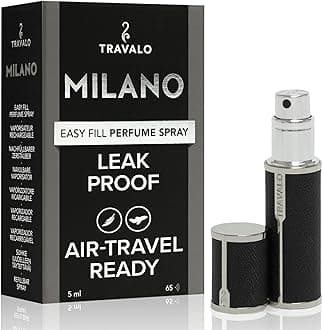 Milano Perfume Atomizer - Leak-Proof and TSA Approved for Air Travel - Reusable, Airtight, Easy Fill Mini Pump Sprayer - Lightweight Vegan Leather with Polished Metal Outer Shell - Black