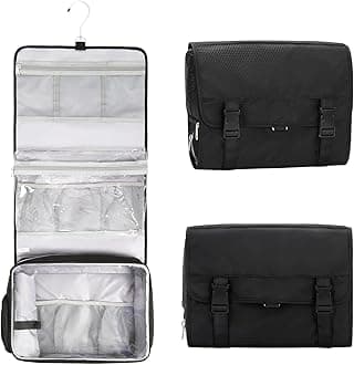 Relavel Hanging Toiletry Bag with Shoes Pocket, 360° Hook Travel Cosmetic Organizer, Waterproof, Multi-function for Makeup and Toiletries, Portable Storage Bag for Gym, Camping, Travel - Black