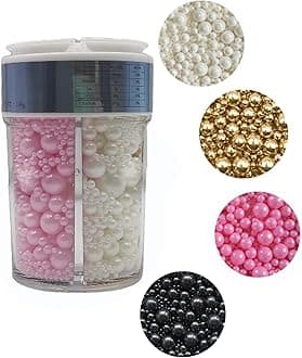 Edible 4 in1 Pearls Sugar Sprinkles 6 oz, Mix size Candy Pearl for Cake Decorating and Cupcake Toppers Cookie Decorations Ice Cream Topping Wedding Halloween Christmas(White,Black,Gold,Pink)