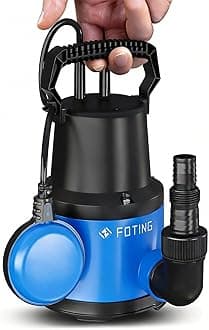FOTING Submersible Water Pump 400W 8000l/h for Pool Draining, Clean/Dirty Water Pump with Float Switch, Drain Water Level Down to 7mm，Portable Sump Pump for Tub, Pond, Home, Garden, Blue