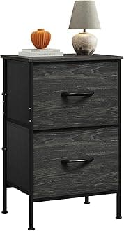 WLIVE Nightstand, Nightstand with 2 Drawers, Bedside Furniture, Night Stand, Small Dresser for Bedroom, College Dorm, End Table with Fabric Bins, Dormitory, Charcoal Black Wood Grain Print, Size L