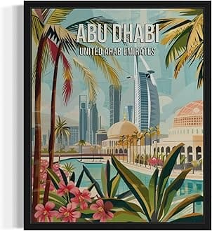 Abu Dhabi United Arab Emirates City Wall Art Poster Print, Asian Landscape Scenery Painting Artwork Travel Prints Decor Cityscape Landmarks Gallery 26 (Abu Dhabi United Arab Emirates, 8 x 10 inches, Black Frame)