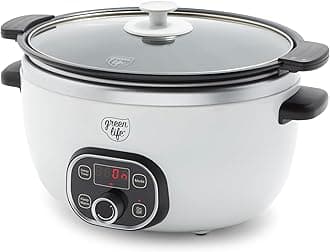 GreenLife Cook Duo Healthy Ceramic Nonstick 6QT Slow Cooker, PFAS-Free, Digital Timer, Dishwasher Safe Parts, White
