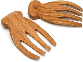 Lipper International Bamboo Wood Salad Hands with Knob Handles, 4" x 7.5" x 1.75", One Pair