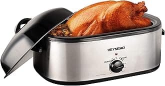 18 Quart Electric Roaster Oven, Turkey Roaster Oven Buffet, Selfbasting Lid, Removable Pan, Full-Range Temperature Control Cool-Touch Handles, Silver Body, Black Lid
