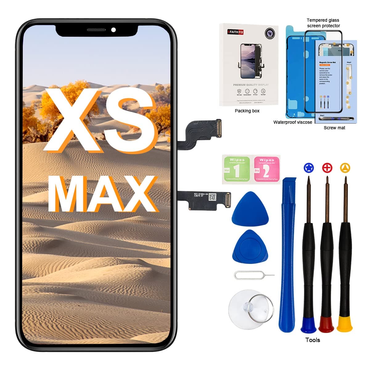 EFAITHFIX for iPhone Xs MAX LCD Screen Replacement 6.5 Inch Assembly Display 3D Touch Screen Digitizer with Repair Tools Kit Tempered Glass Waterproof Adhesive for A1921, A2101, A2102, A2103, A2104