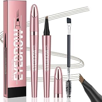 Eyebrow Pencil, Microblading Eyebrow Pen with 4 Micro-Fork Tips & Spoolie Brush, 3D Waterproof Eye Brow Pencils, Long-lasting Smudgeproof Brow Pen for Natural Looking Brows Makeup (Light Brown)