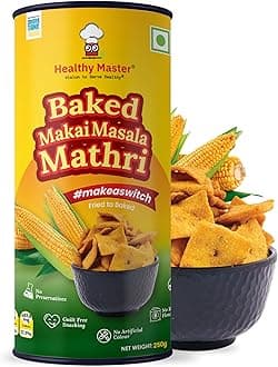 - Healthy Master Baked Makai Masala Mathri 250g (Pack of 2) | No Maida and No Palm Oil | Crispy Crunchy Healthy Snack | 100% Wheat Baked Mathri | Morning and Evening Snacks