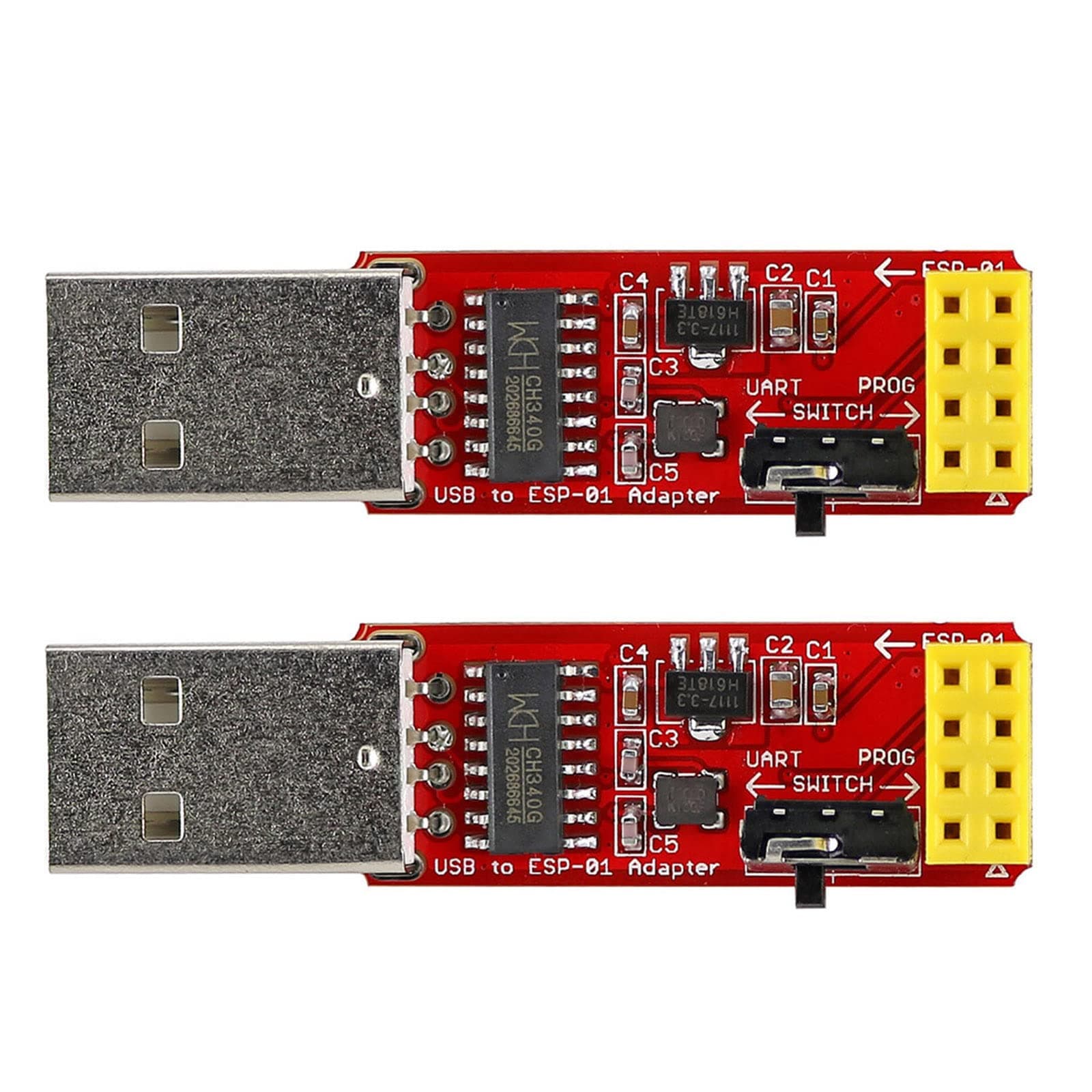 ESP-01S Programmer USB to ESP-01 Adapter ESP8266 Wireless WiFi Module Wi-Fi CH340G UART PORG, 4.5-5.5V 115200 Baud Rate 2PCS