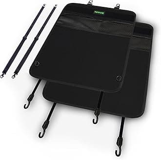 Car Seat Back Kick Mat Protector, Heavy Duty (Black, 2-Pack)