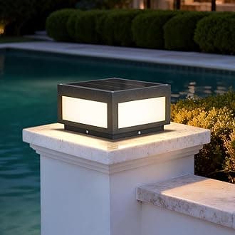 Solar Pillar Lights Outdoor, 9.84" Modern Post Light Dusk to Dawn, Solar Column Lamp IP54 Waterproof with E26 Bulb, 3000K LED Fence Deck Cap Lights Lantern for Patio Garden Decoration(Grey)