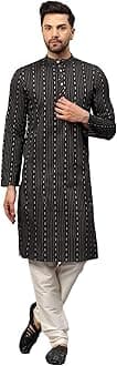 LATEST CHIKAN Men's Cotton Regular Striped Knee Lenght Kurta Full Sleeves