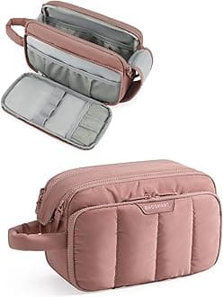 Travel Toiletry Bag for Women, Wide-open Makeup Bag Organizer, Puffy Make Up Case, Large Capacity Cosmetic Organizer for Women for Travel Essentials Toiletries Accessories (Nude Pink)