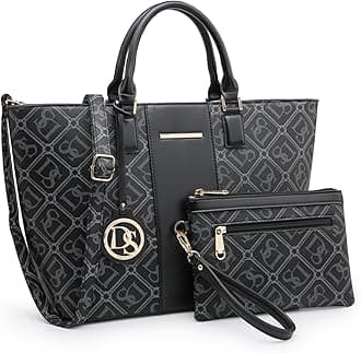 Two Tone Purses and Handbags for Women Tote Bags with Matching Wallet and Shoulder Strap, Monogrammed Black, L