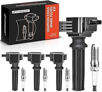 A-Premium Set of 4 Ignition Coil Pack and Iridium Spark Plugs Compatible with Ford Edge Explorer Focus Fusion Mustang Taurus & Jaguar XE XF & Lincoln MKC & Land Rover