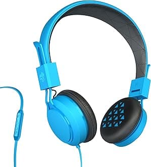 JLab Audio INTRO Premium On-Ear Headphones with Universal Mic, Blue