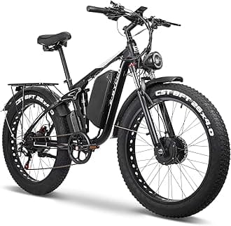 - 6000W Electric Bike for Adults, 52V 32AH Dual Motor E-Bike, Up to 100Mile & 45MPH All-Terrain Fat Tires Full Suspension 24/26 Inch Electric Bicycles Hydraulic Disc Brake for Road UL2849 by SGS