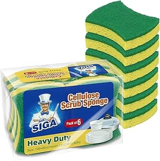 MR.SIGAHeavy Duty Cellulose Scrub Sponge, Dual-Sided Dishwashing Sponge for Kitchen, 12 Pack