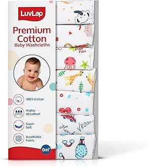 LuvLap Hosiery Cotton Cloth Premium Baby Washcloth for New Born Washable (22 cm x 22 cm), Reusable, Absorbent, Extra Soft Face Towels/Washcloth for Babies, Cherry Print, Pack of 7 Pcs, Multicolour
