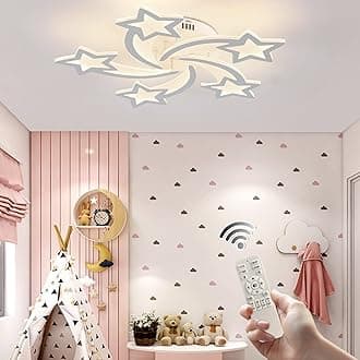 Qcyuui Led Ceiling Light 5-Star Shape Decoration Design, Dimmable with Remote Control 3000-6000K, 60w Modern Acrylic Ceiling Lights for Kids Room Bedroom Living Room